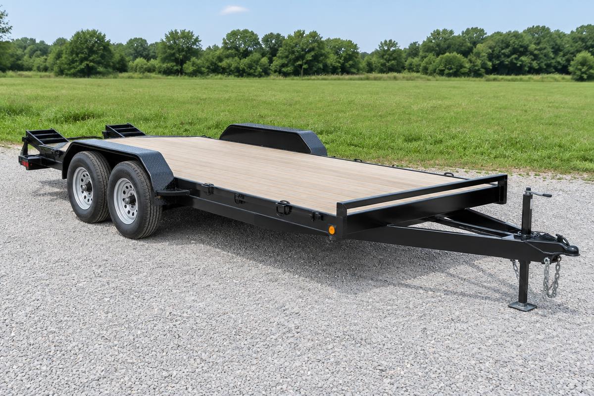 Representative black flatbed car hauler