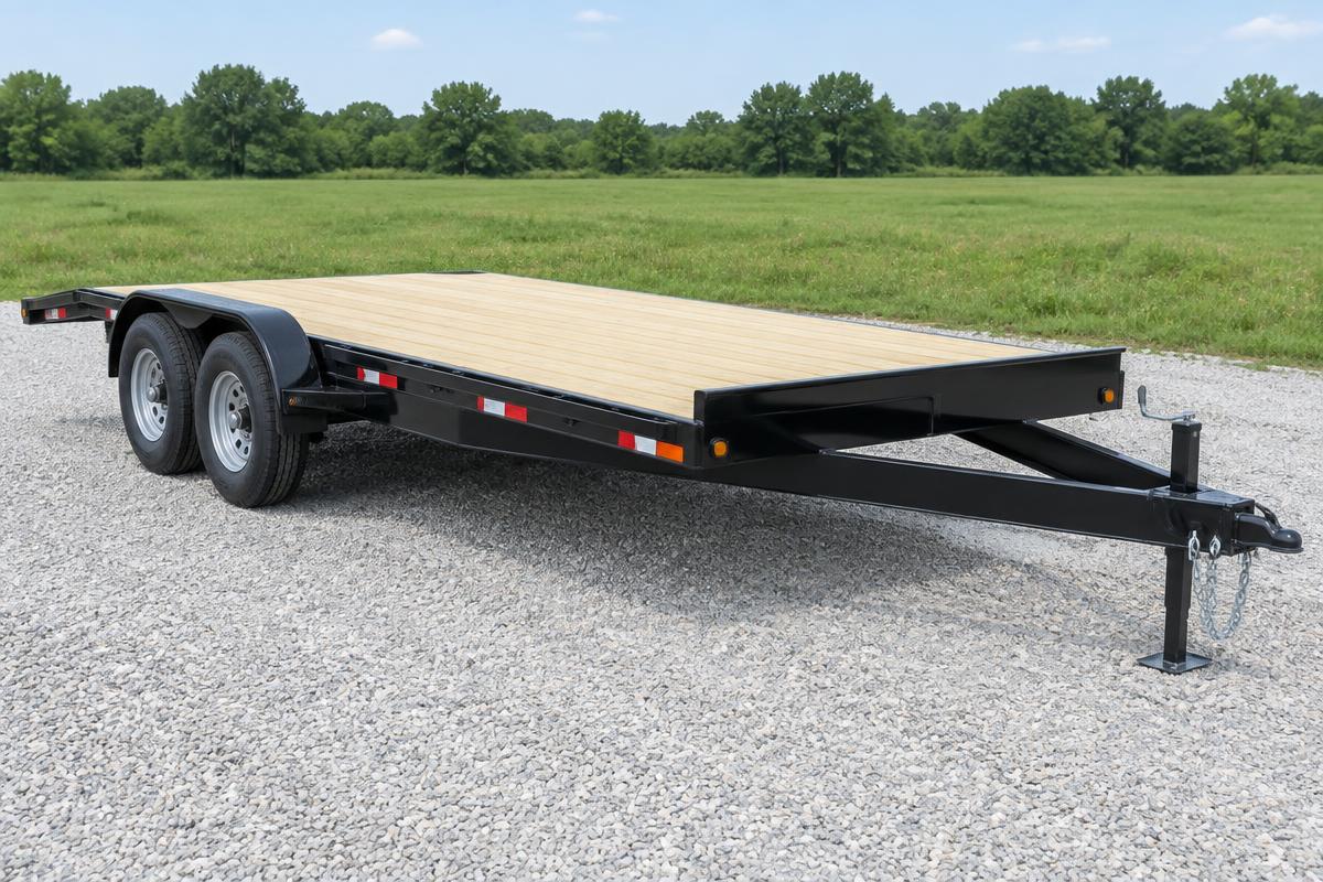 Representative tandem-axle deckover trailer with wood deck